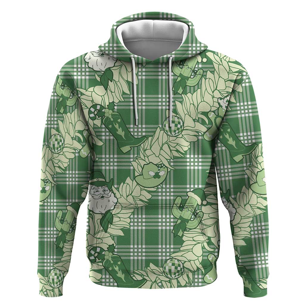 Green Palaka Hawaii Cowboy Christmas Zip Hoodie Paniolo Mix Maile Lei LT7 Pullover Hoodie Green - Polynesian Pride