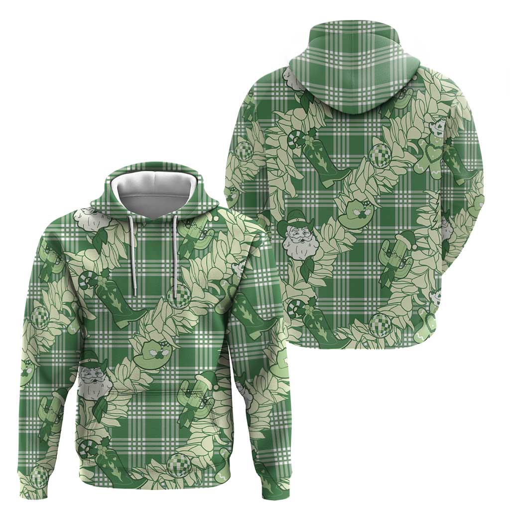 Green Palaka Hawaii Cowboy Christmas Zip Hoodie Paniolo Mix Maile Lei LT7 - Polynesian Pride