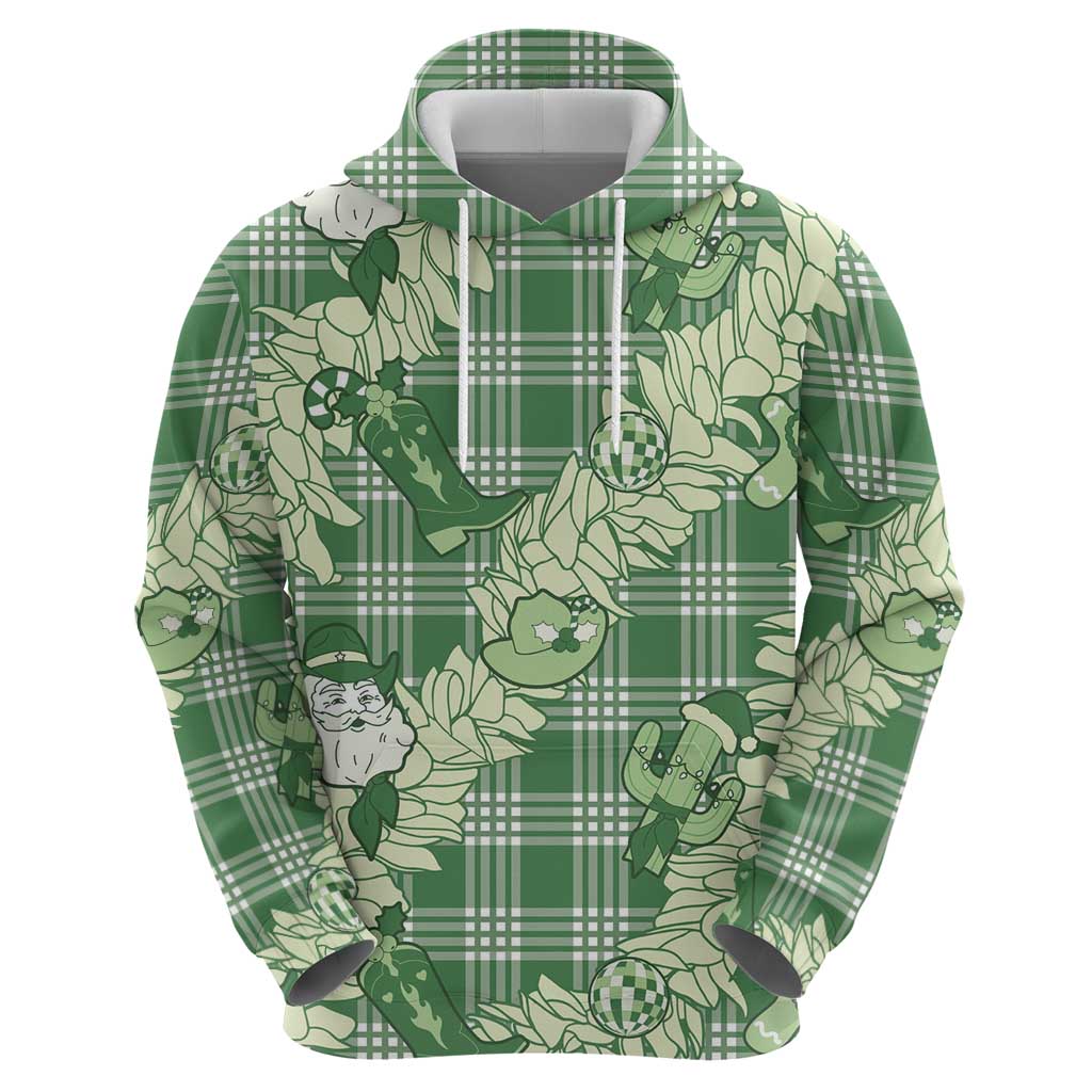 Green Palaka Hawaii Cowboy Christmas Zip Hoodie Paniolo Mix Maile Lei LT7 - Polynesian Pride