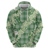 Green Palaka Hawaii Cowboy Christmas Zip Hoodie Paniolo Mix Maile Lei LT7 - Polynesian Pride