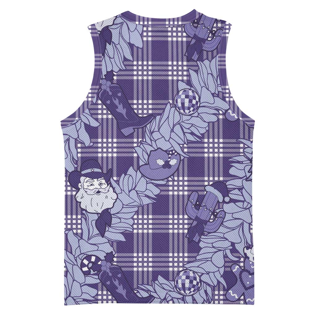 Purple Palaka Hawaii Cowboy Christmas Basketball Jersey Paniolo Mix Maile Lei LT7 - Polynesian Pride
