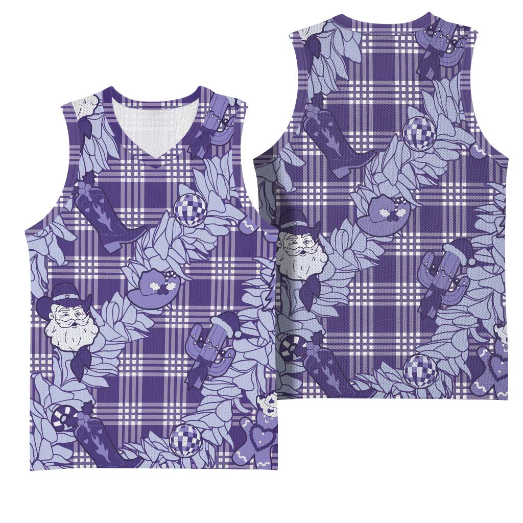 Purple Palaka Hawaii Cowboy Christmas Basketball Jersey Paniolo Mix Maile Lei LT7 - Polynesian Pride