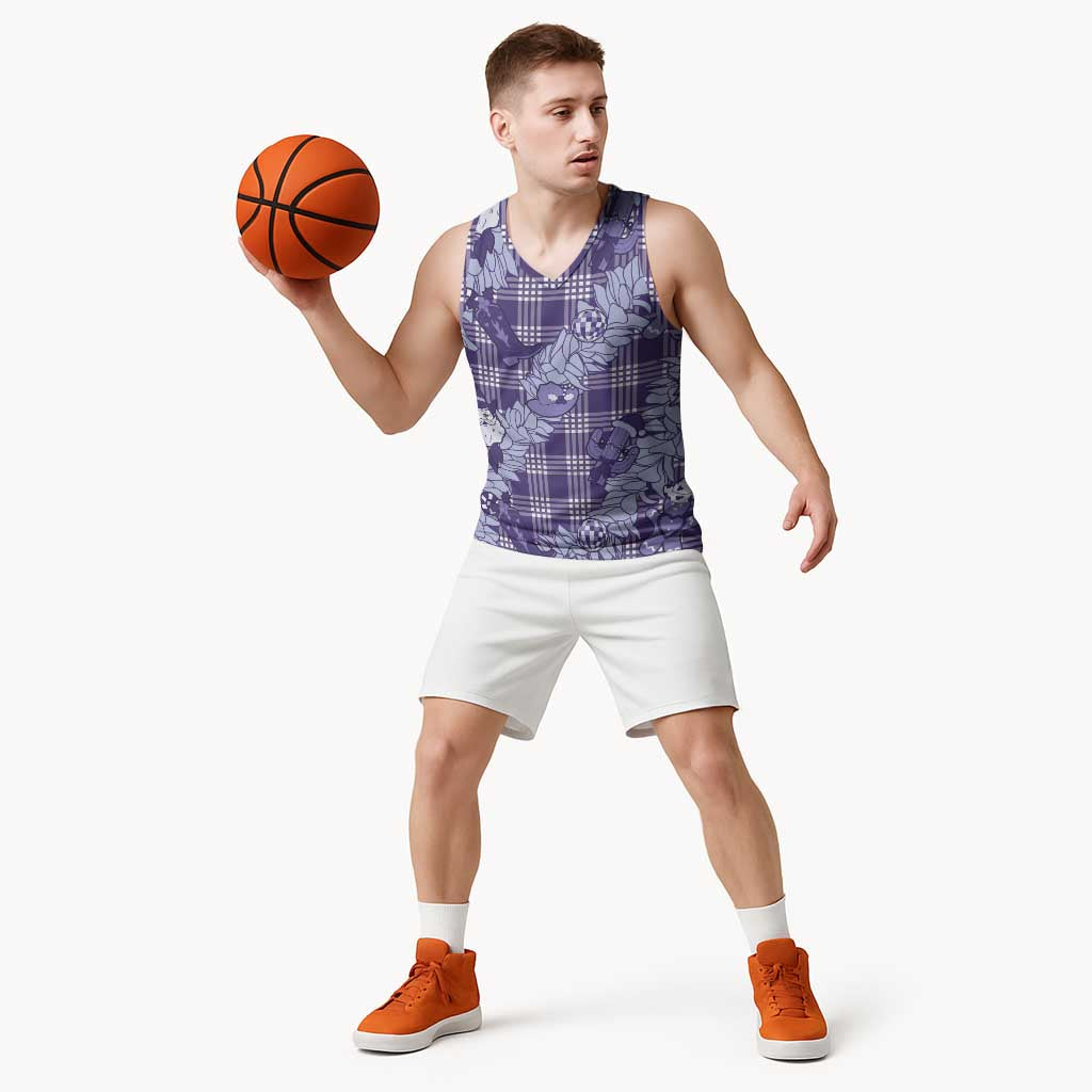 Purple Palaka Hawaii Cowboy Christmas Basketball Jersey Paniolo Mix Maile Lei LT7 - Polynesian Pride