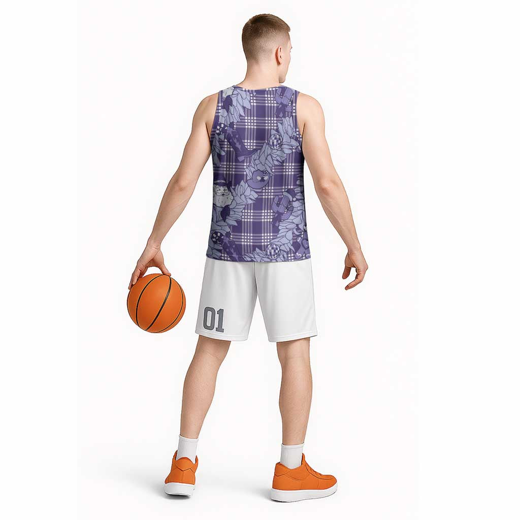Purple Palaka Hawaii Cowboy Christmas Basketball Jersey Paniolo Mix Maile Lei LT7 - Polynesian Pride