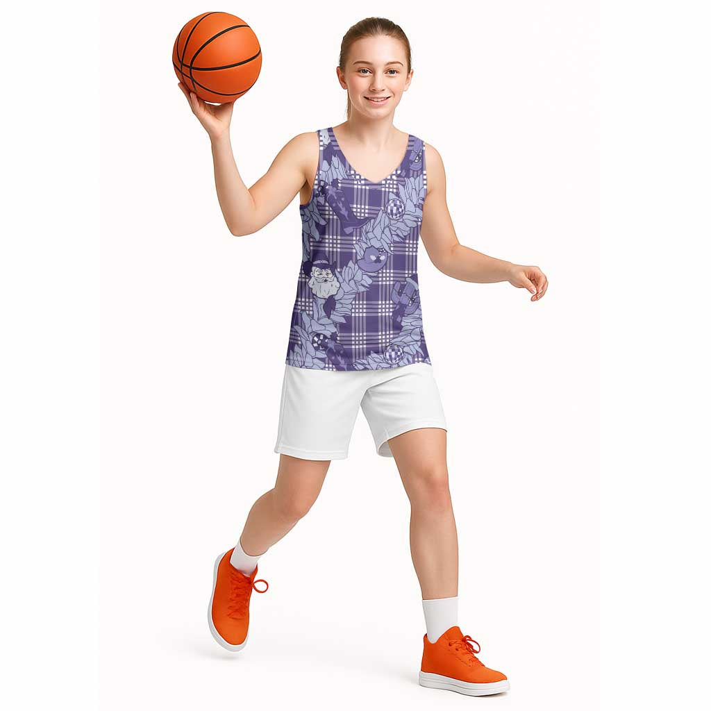 Purple Palaka Hawaii Cowboy Christmas Basketball Jersey Paniolo Mix Maile Lei LT7 - Polynesian Pride
