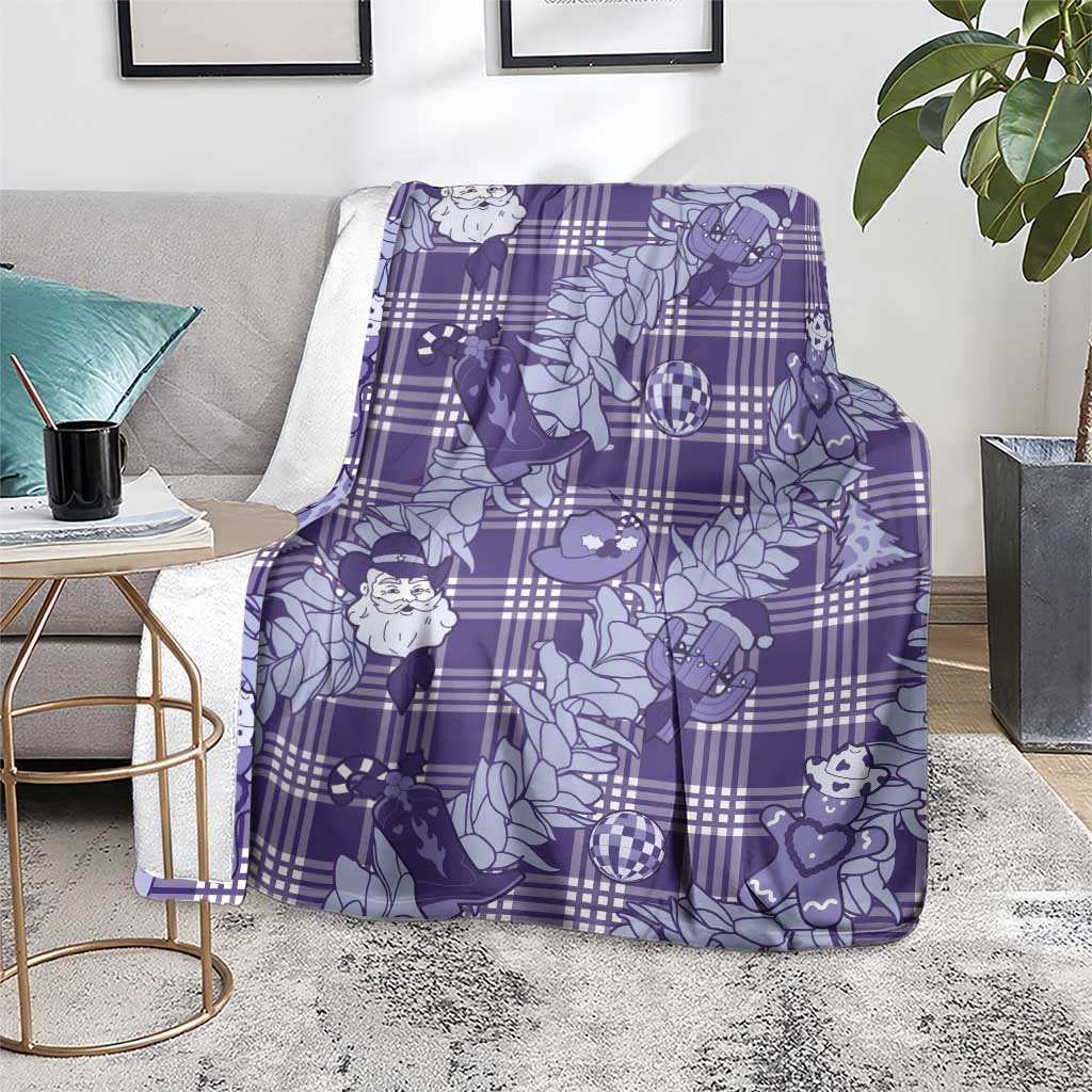Purple Palaka Hawaii Cowboy Christmas Blanket Paniolo Mix Maile Lei - Polynesian Pride