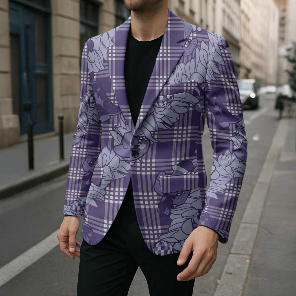 Purple Palaka Hawaii Cowboy Christmas Blazer Paniolo Mix Maile Lei - Polynesian Pride