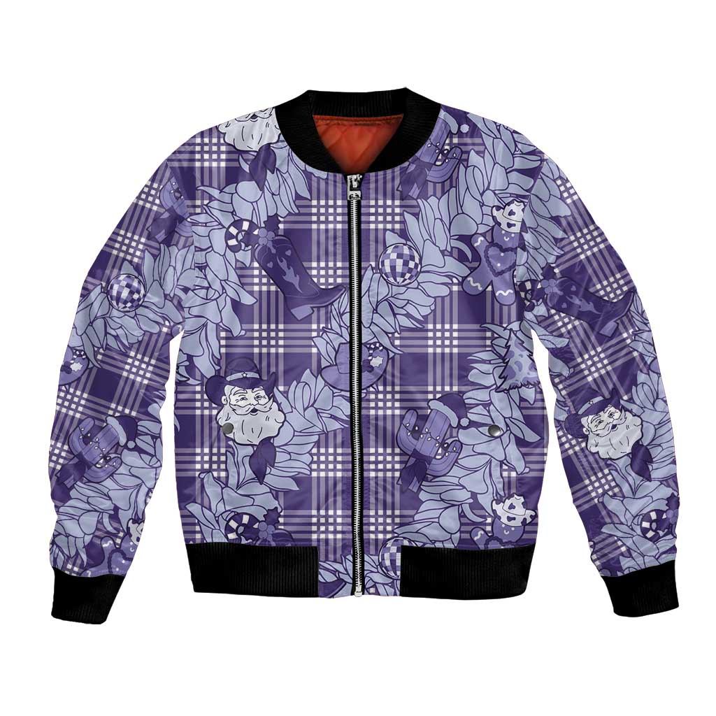 Purple Palaka Hawaii Cowboy Christmas Bomber Jacket Paniolo Mix Maile Lei LT7 Unisex Purple - Polynesian Pride