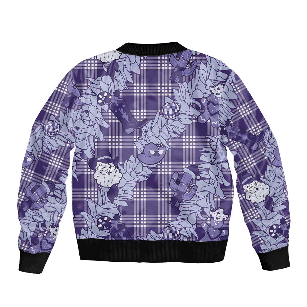 Purple Palaka Hawaii Cowboy Christmas Bomber Jacket Paniolo Mix Maile Lei LT7 - Polynesian Pride