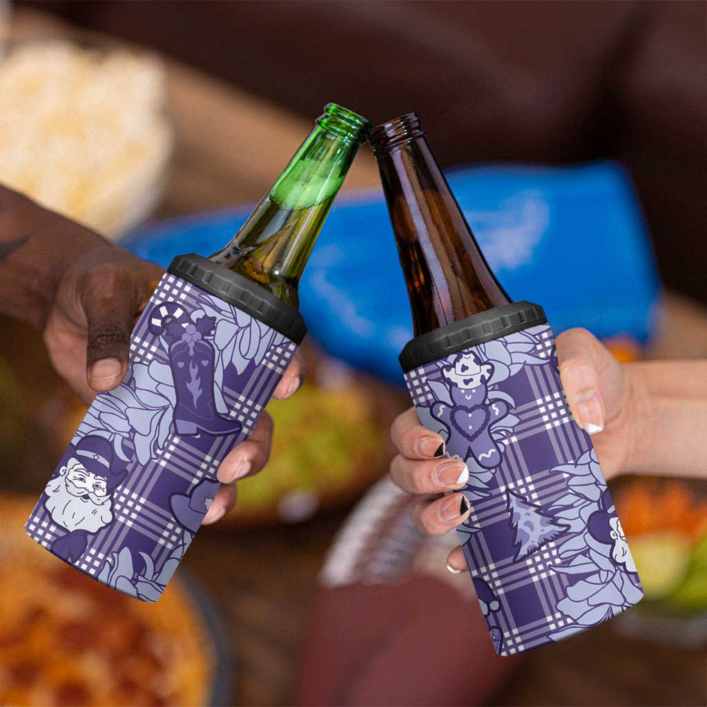 Purple Palaka Hawaii Cowboy Christmas 4 in 1 Can Cooler Tumbler Paniolo Mix Maile Lei - Polynesian Pride