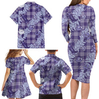 Purple Palaka Hawaii Cowboy Christmas Family Matching Long Sleeve Bodycon Dress and Hawaiian Shirt Paniolo Mix Maile Lei LT7 - Polynesian Pride