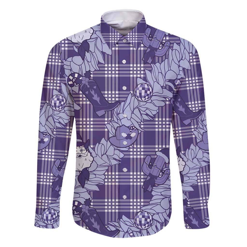 Purple Palaka Hawaii Cowboy Christmas Family Matching Long Sleeve Bodycon Dress and Hawaiian Shirt Paniolo Mix Maile Lei LT7 Dad's Shirt - Long Sleeve Purple - Polynesian Pride