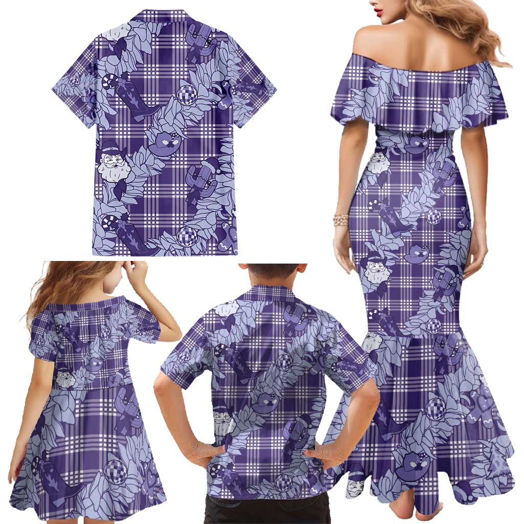 Purple Palaka Hawaii Cowboy Christmas Family Matching Mermaid Dress and Hawaiian Shirt Paniolo Mix Maile Lei LT7 - Polynesian Pride
