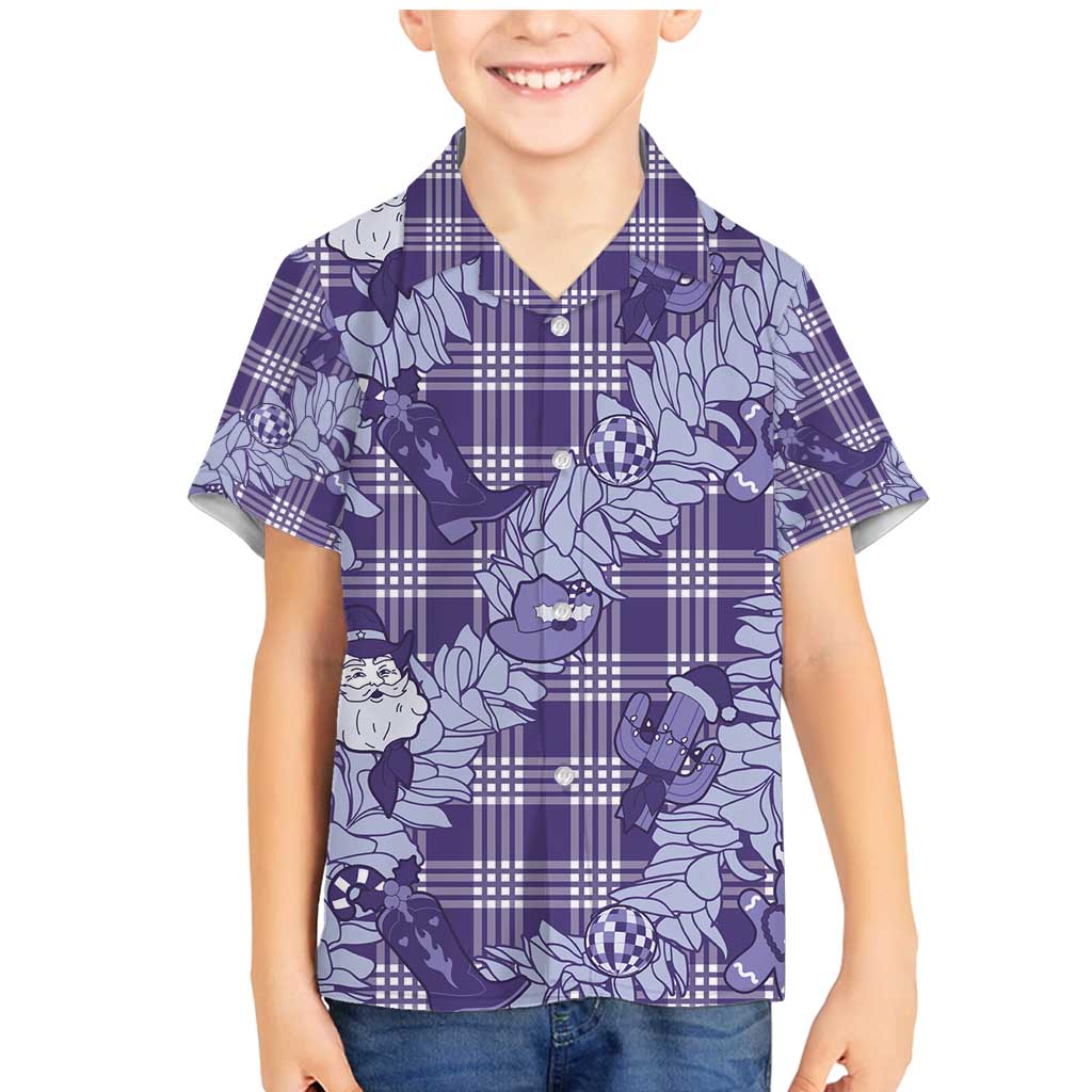 Purple Palaka Hawaii Cowboy Christmas Family Matching Mermaid Dress and Hawaiian Shirt Paniolo Mix Maile Lei LT7 Son's Shirt Purple - Polynesian Pride