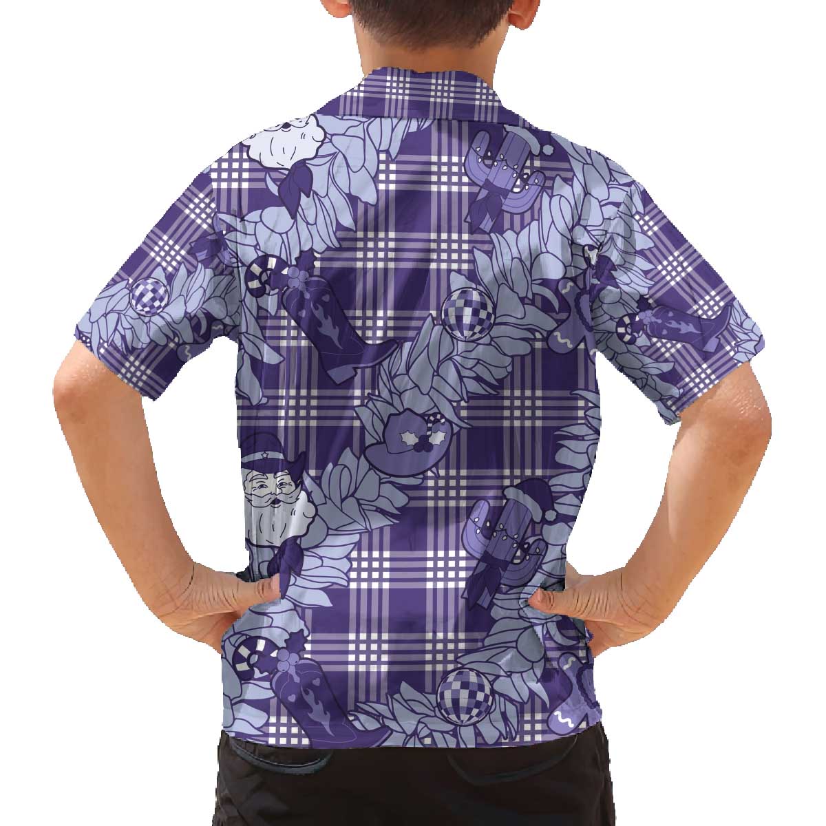 Purple Palaka Hawaii Cowboy Christmas Family Matching Off The Shoulder Long Sleeve Dress and Hawaiian Shirt Paniolo Mix Maile Lei LT7 - Polynesian Pride