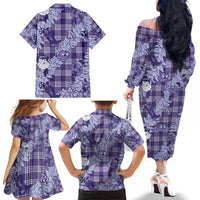 Purple Palaka Hawaii Cowboy Christmas Family Matching Off The Shoulder Long Sleeve Dress and Hawaiian Shirt Paniolo Mix Maile Lei LT7 - Polynesian Pride