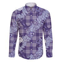 Purple Palaka Hawaii Cowboy Christmas Family Matching Off The Shoulder Long Sleeve Dress and Hawaiian Shirt Paniolo Mix Maile Lei LT7 Dad's Shirt - Long Sleeve Purple - Polynesian Pride