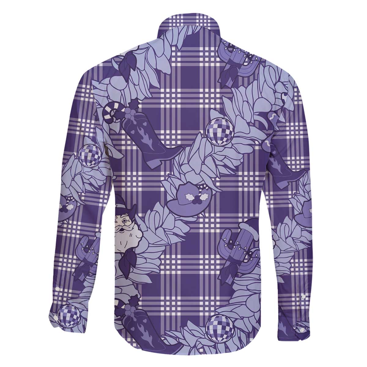 Purple Palaka Hawaii Cowboy Christmas Family Matching Off The Shoulder Long Sleeve Dress and Hawaiian Shirt Paniolo Mix Maile Lei LT7 - Polynesian Pride