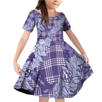 Purple Palaka Hawaii Cowboy Christmas Family Matching Off Shoulder Short Dress and Hawaiian Shirt Paniolo Mix Maile Lei LT7 Daughter's Dress Purple - Polynesian Pride