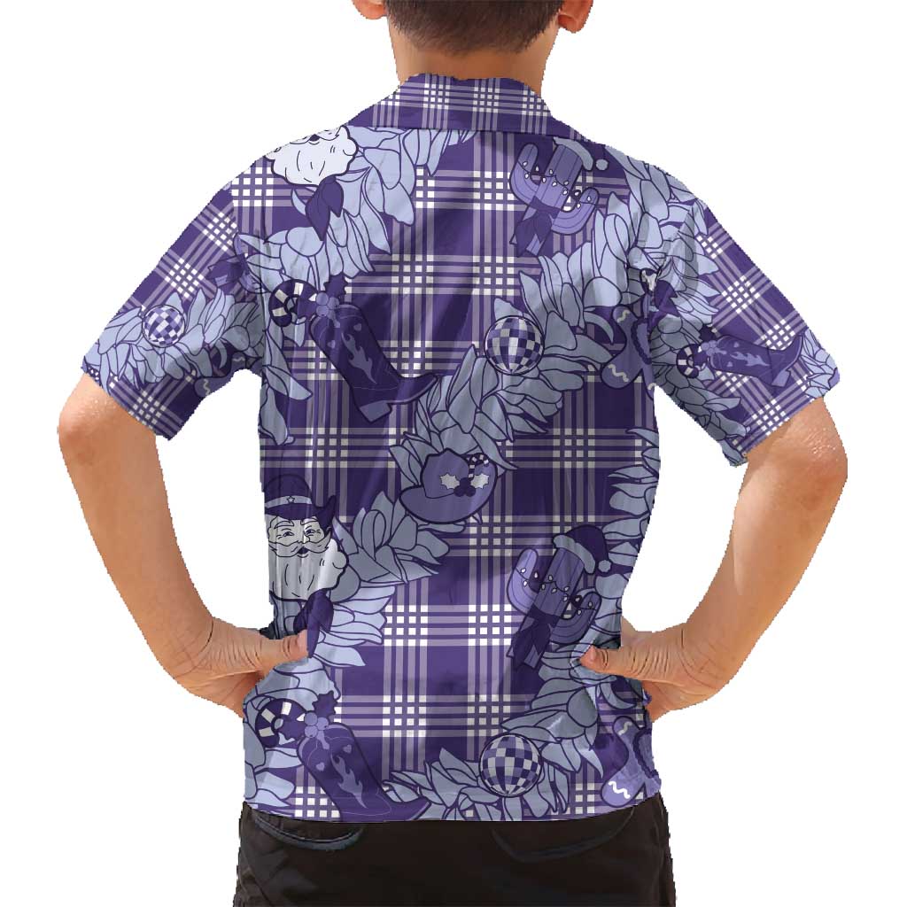 Purple Palaka Hawaii Cowboy Christmas Family Matching Puletasi and Hawaiian Shirt Paniolo Mix Maile Lei LT7 - Polynesian Pride