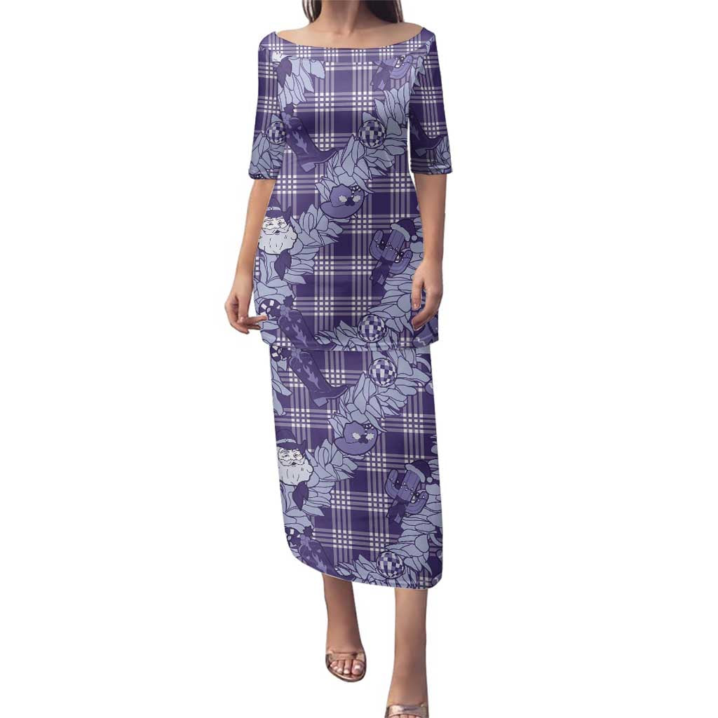 Purple Palaka Hawaii Cowboy Christmas Family Matching Puletasi and Hawaiian Shirt Paniolo Mix Maile Lei LT7 Mom's Dress Purple - Polynesian Pride