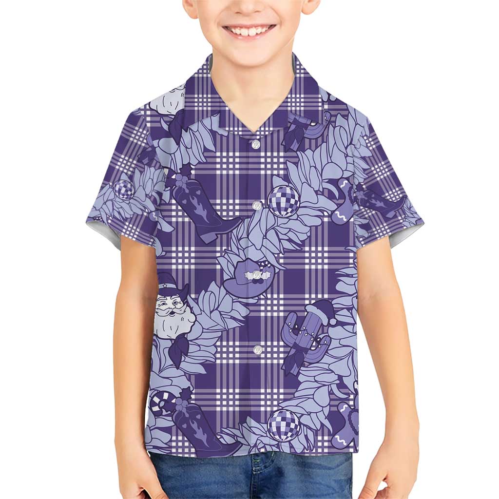 Purple Palaka Hawaii Cowboy Christmas Family Matching Short Sleeve Bodycon Dress and Hawaiian Shirt Paniolo Mix Maile Lei LT7 Son's Shirt Purple - Polynesian Pride