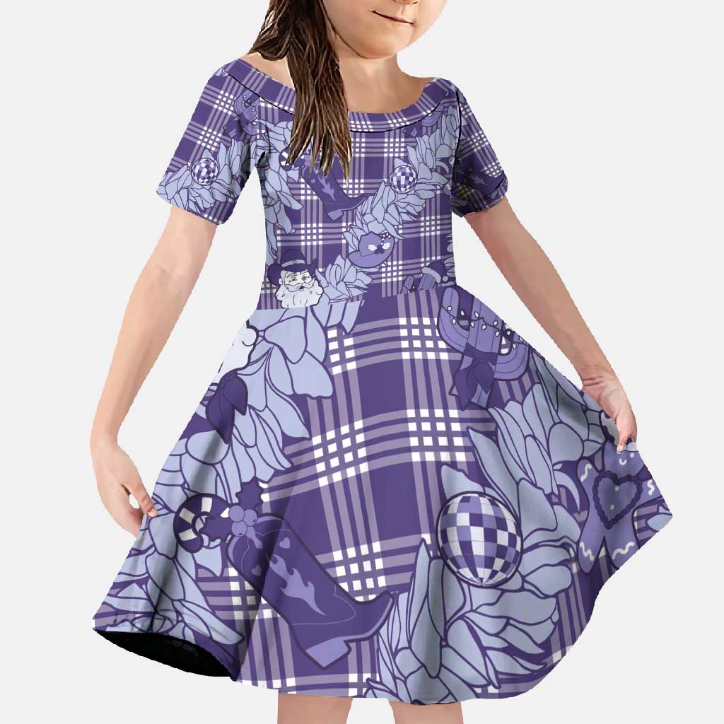 Purple Palaka Hawaii Cowboy Christmas Family Matching Summer Maxi Dress and Hawaiian Shirt Paniolo Mix Maile Lei LT7 Daughter's Dress Purple - Polynesian Pride
