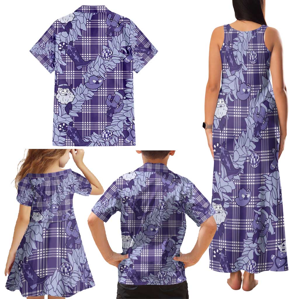 Purple Palaka Hawaii Cowboy Christmas Family Matching Tank Maxi Dress and Hawaiian Shirt Paniolo Mix Maile Lei LT7 - Polynesian Pride