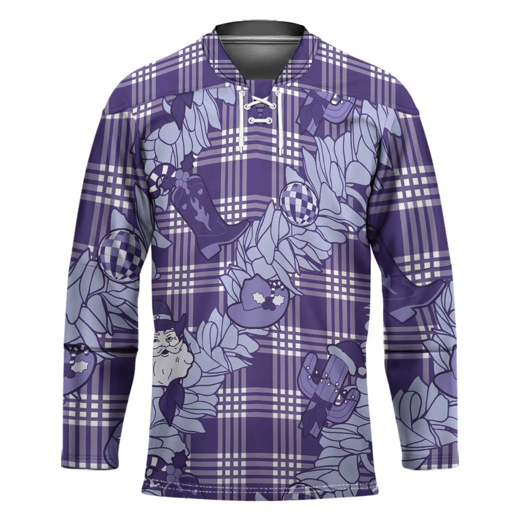 Purple Palaka Hawaii Cowboy Christmas Hockey Jersey Paniolo Mix Maile Lei - Polynesian Pride