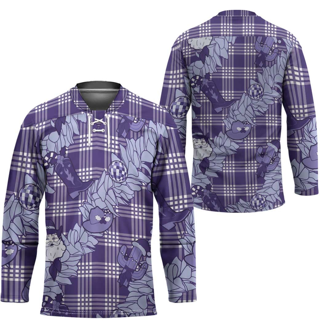 Purple Palaka Hawaii Cowboy Christmas Hockey Jersey Paniolo Mix Maile Lei - Polynesian Pride