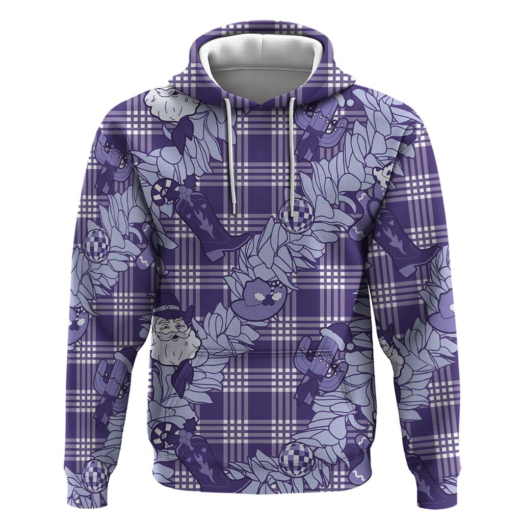 Purple Palaka Hawaii Cowboy Christmas Hoodie Paniolo Mix Maile Lei - Polynesian Pride