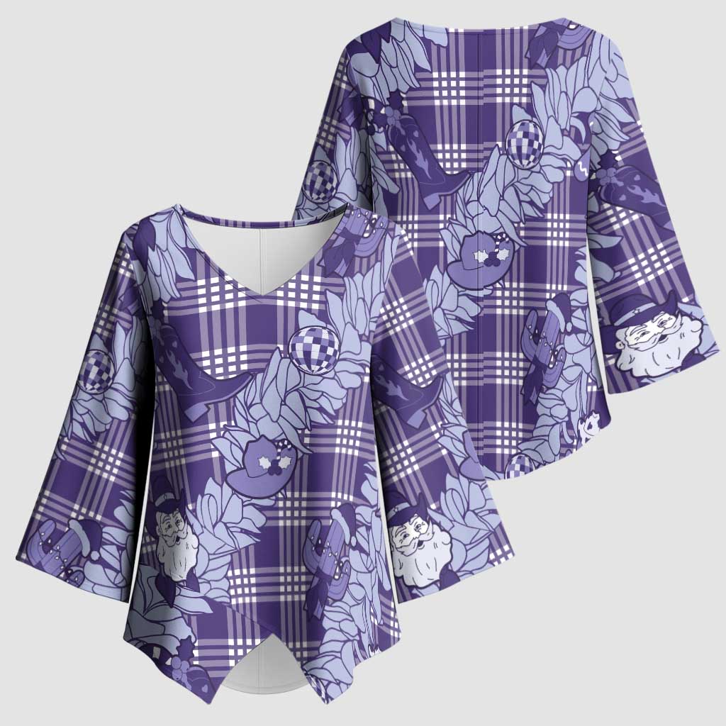 Purple Palaka Hawaii Cowboy Christmas Kimono Sleeve Blouse Paniolo Mix Maile Lei LT7 - Polynesian Pride