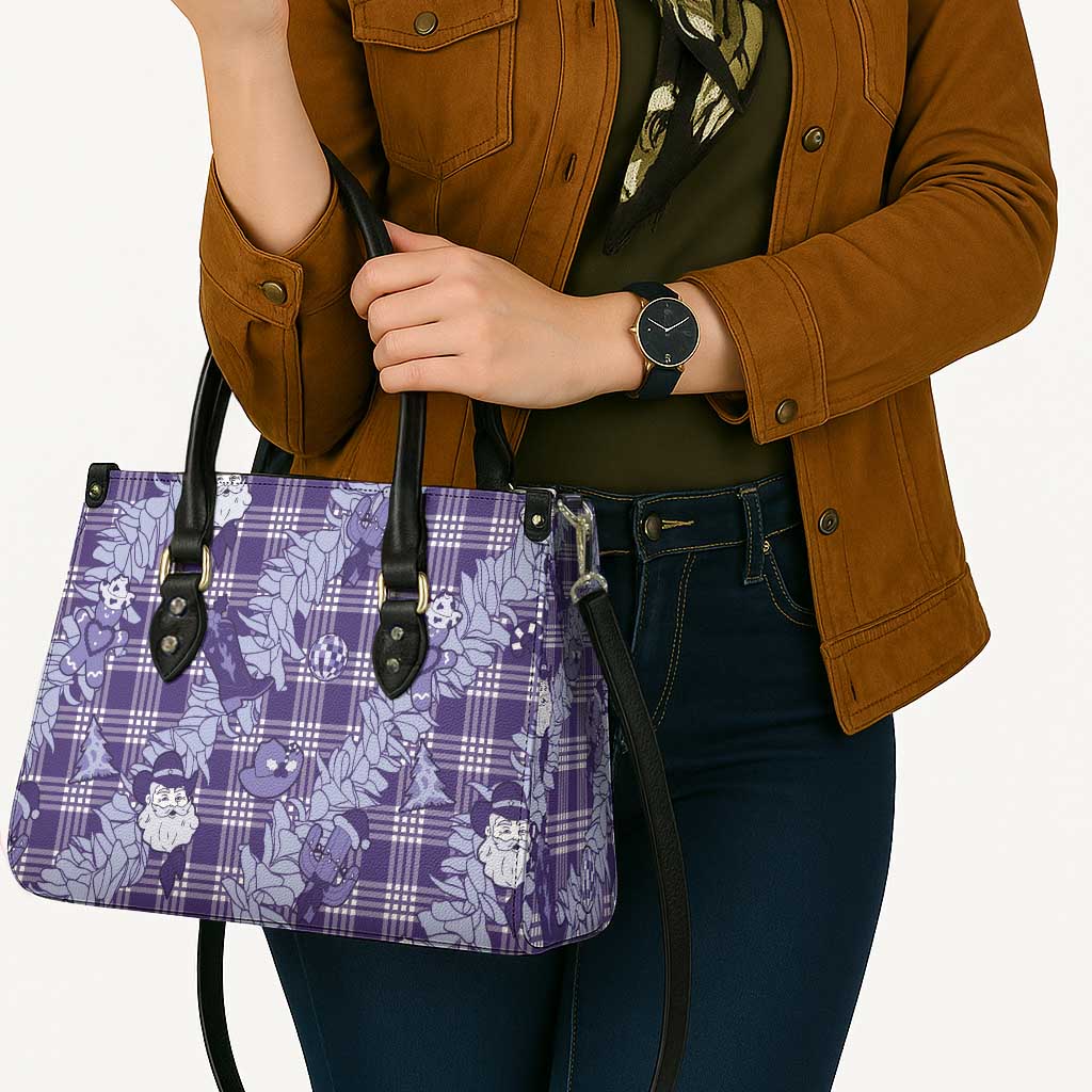 Purple Palaka Hawaii Cowboy Christmas Leather Bag Paniolo Mix Maile Lei - Polynesian Pride