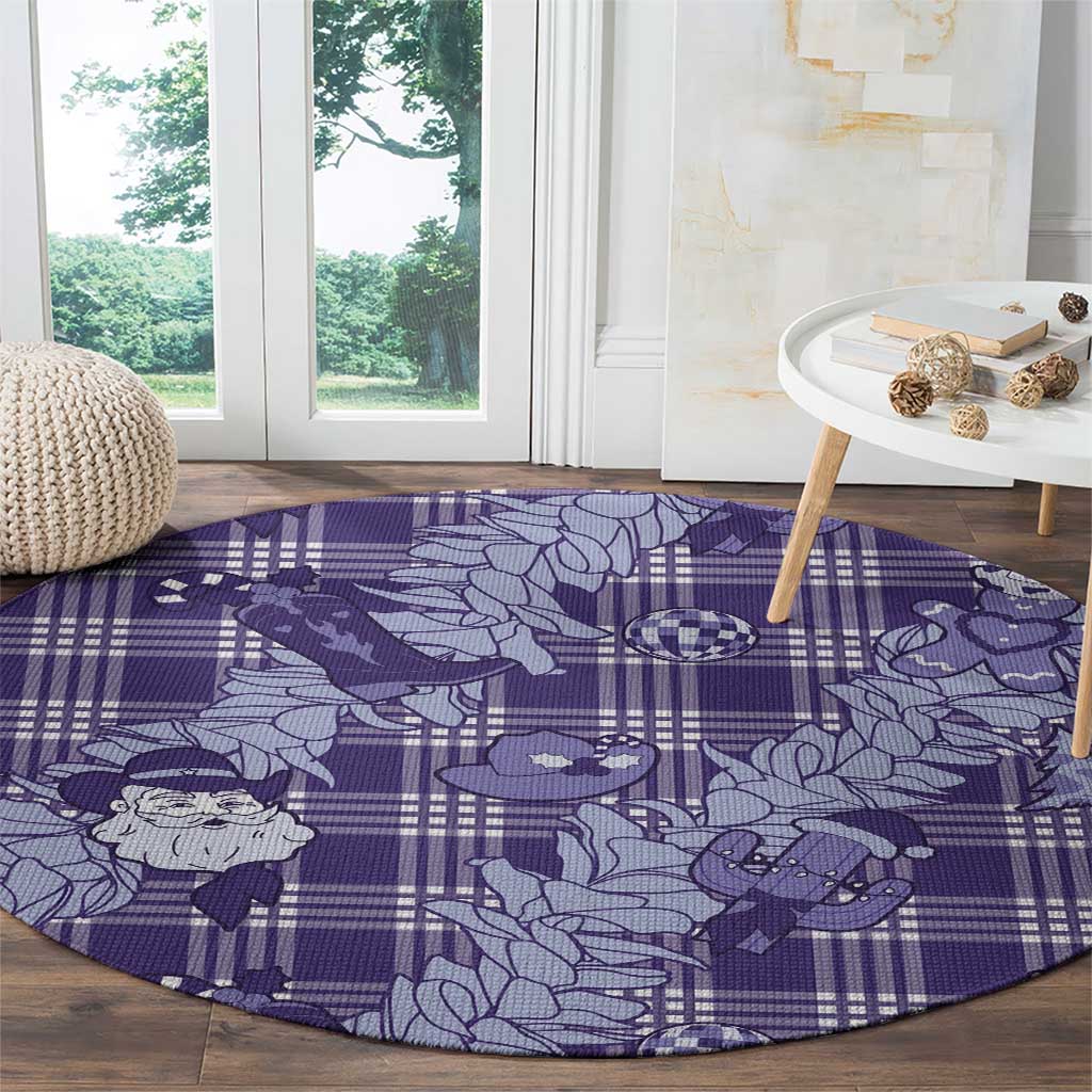 Purple Palaka Hawaii Cowboy Christmas Round Carpet Paniolo Mix Maile Lei - Polynesian Pride