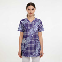 Purple Palaka Hawaii Cowboy Christmas Scrub Top Paniolo Mix Maile Lei - Polynesian Pride