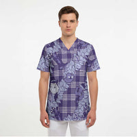 Purple Palaka Hawaii Cowboy Christmas Scrub Top Paniolo Mix Maile Lei - Polynesian Pride