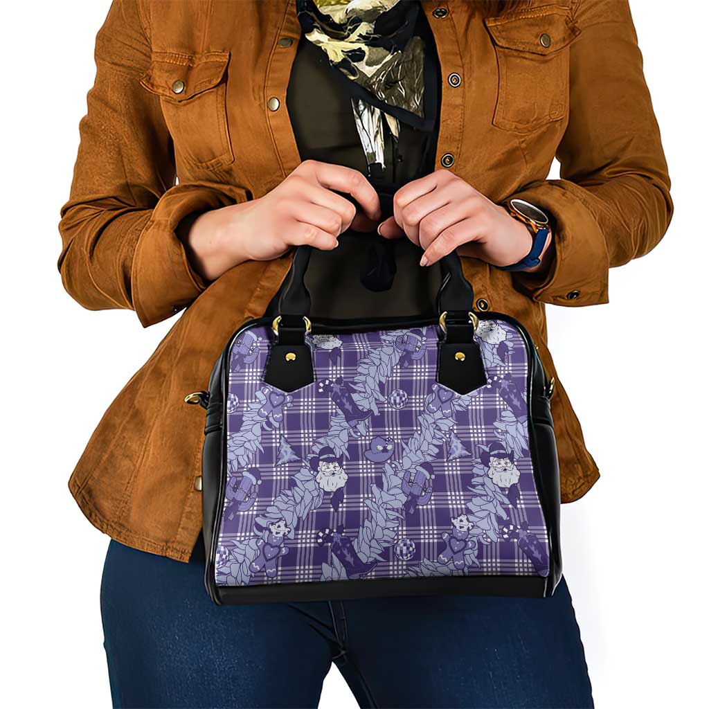 Purple Palaka Hawaii Cowboy Christmas Shoulder Handbag Paniolo Mix Maile Lei - Polynesian Pride