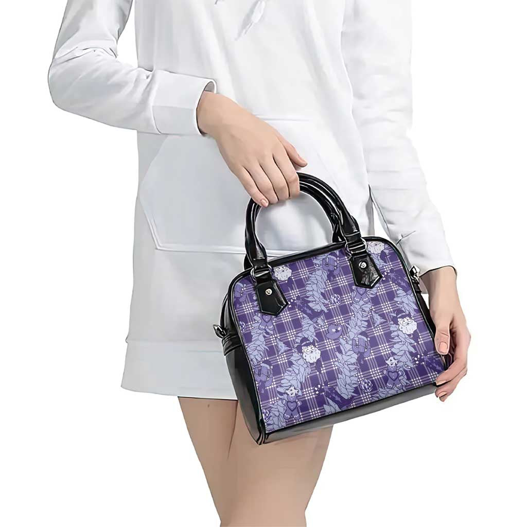 Purple Palaka Hawaii Cowboy Christmas Shoulder Handbag Paniolo Mix Maile Lei - Polynesian Pride