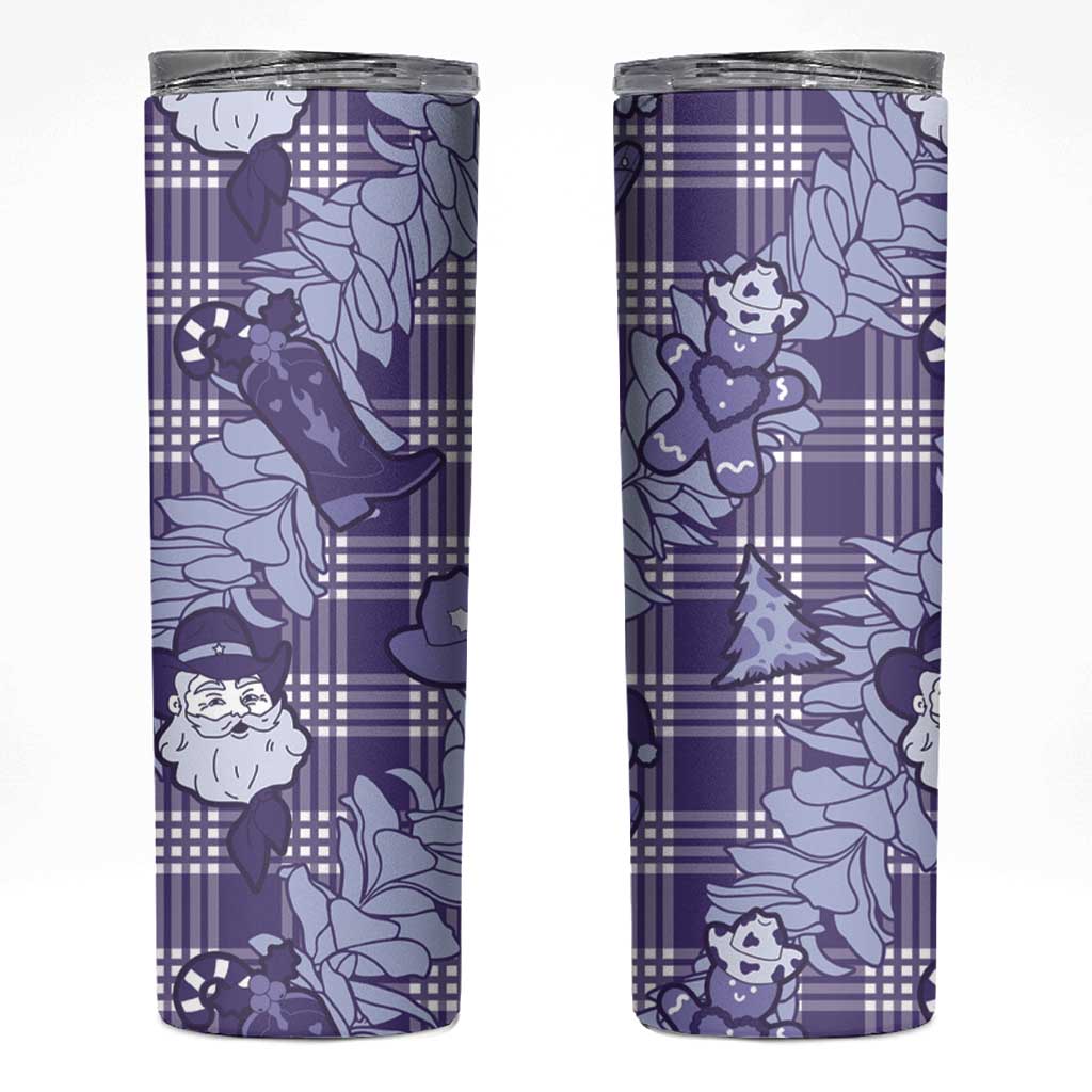 Purple Palaka Hawaii Cowboy Christmas Skinny Tumbler Paniolo Mix Maile Lei LT7 Purple - Polynesian Pride