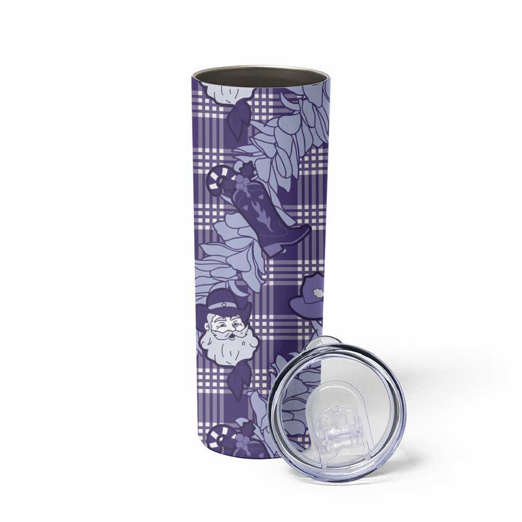 Purple Palaka Hawaii Cowboy Christmas Skinny Tumbler Paniolo Mix Maile Lei LT7 - Polynesian Pride