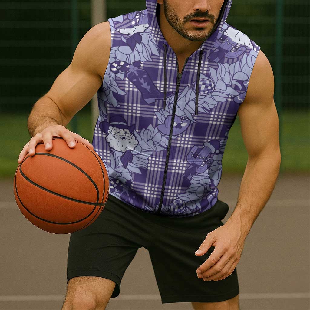 Purple Palaka Hawaii Cowboy Christmas Sleeveless Zip Hoodie Paniolo Mix Maile Lei - Polynesian Pride