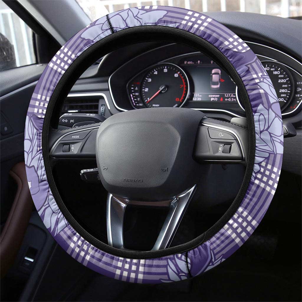 Purple Palaka Hawaii Cowboy Christmas Steering Wheel Cover Paniolo Mix Maile Lei LT7 - Polynesian Pride