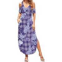 Purple Palaka Hawaii Cowboy Christmas Summer Maxi Dress Paniolo Mix Maile Lei - Polynesian Pride
