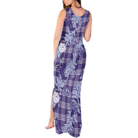 Purple Palaka Hawaii Cowboy Christmas Tank Maxi Dress Paniolo Mix Maile Lei - Polynesian Pride