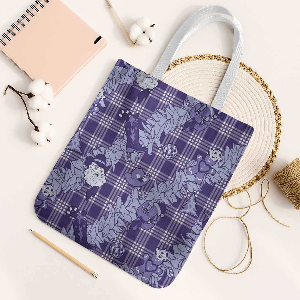 Purple Palaka Hawaii Cowboy Christmas Tote Bag Paniolo Mix Maile Lei - Polynesian Pride