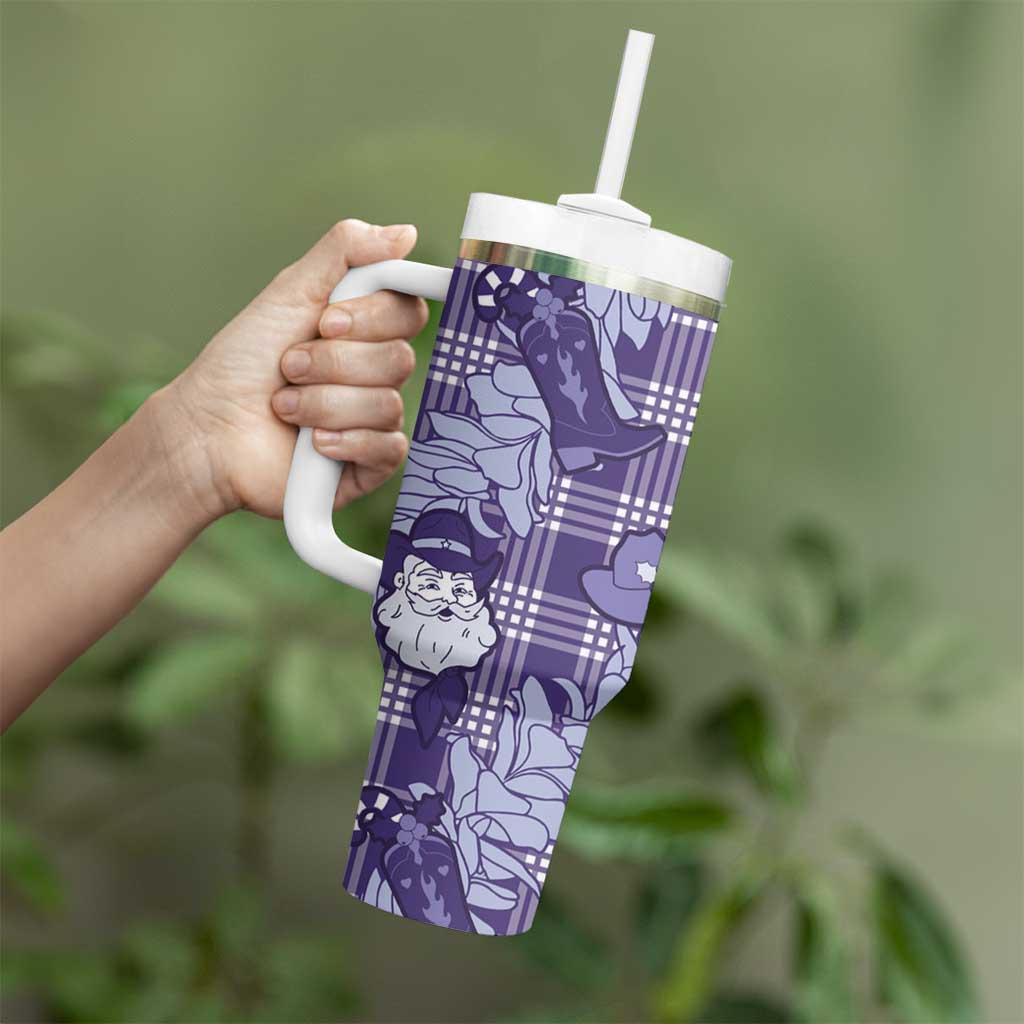 Purple Palaka Hawaii Cowboy Christmas Tumbler With Handle Paniolo Mix Maile Lei - Polynesian Pride