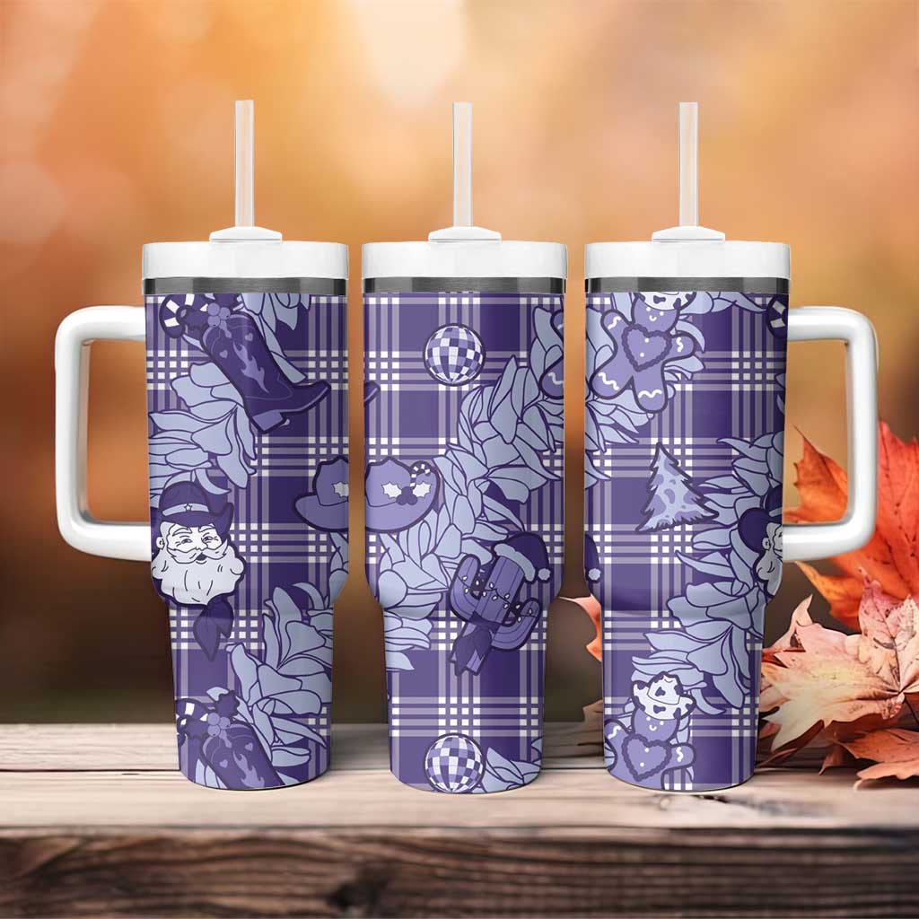 Purple Palaka Hawaii Cowboy Christmas Tumbler With Handle Paniolo Mix Maile Lei - Polynesian Pride
