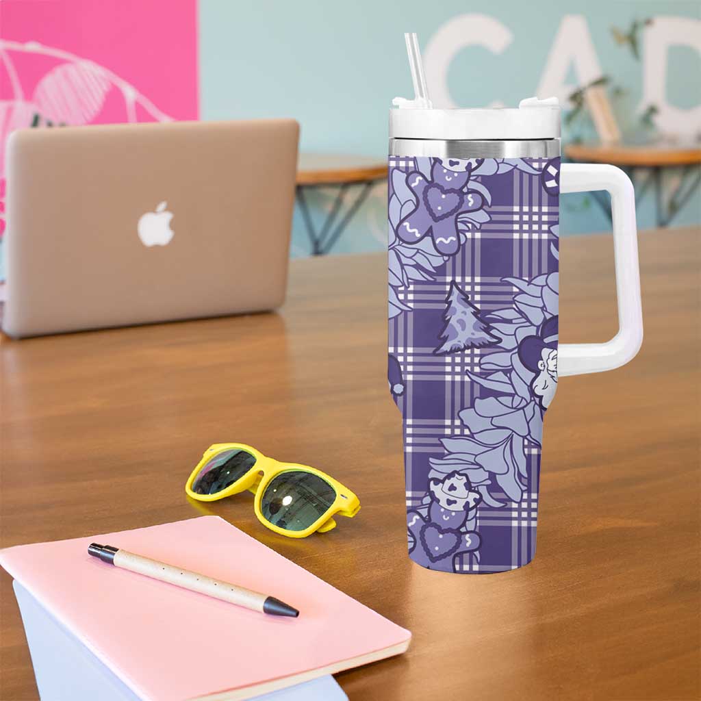 Purple Palaka Hawaii Cowboy Christmas Tumbler With Handle Paniolo Mix Maile Lei - Polynesian Pride