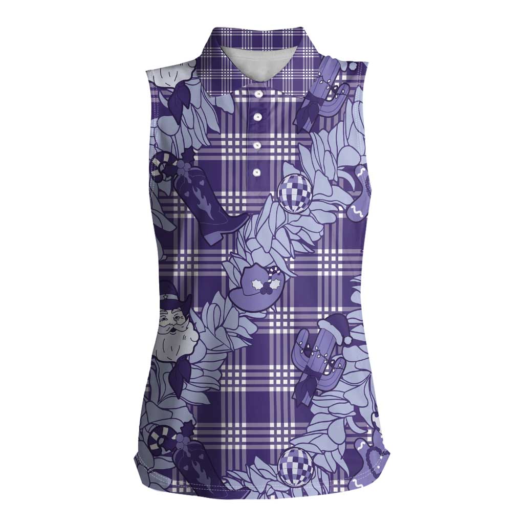 Purple Palaka Hawaii Cowboy Christmas Women Sleeveless Polo Shirt Paniolo Mix Maile Lei LT7 Female Purple - Polynesian Pride