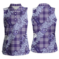 Purple Palaka Hawaii Cowboy Christmas Women Sleeveless Polo Shirt Paniolo Mix Maile Lei LT7 - Polynesian Pride